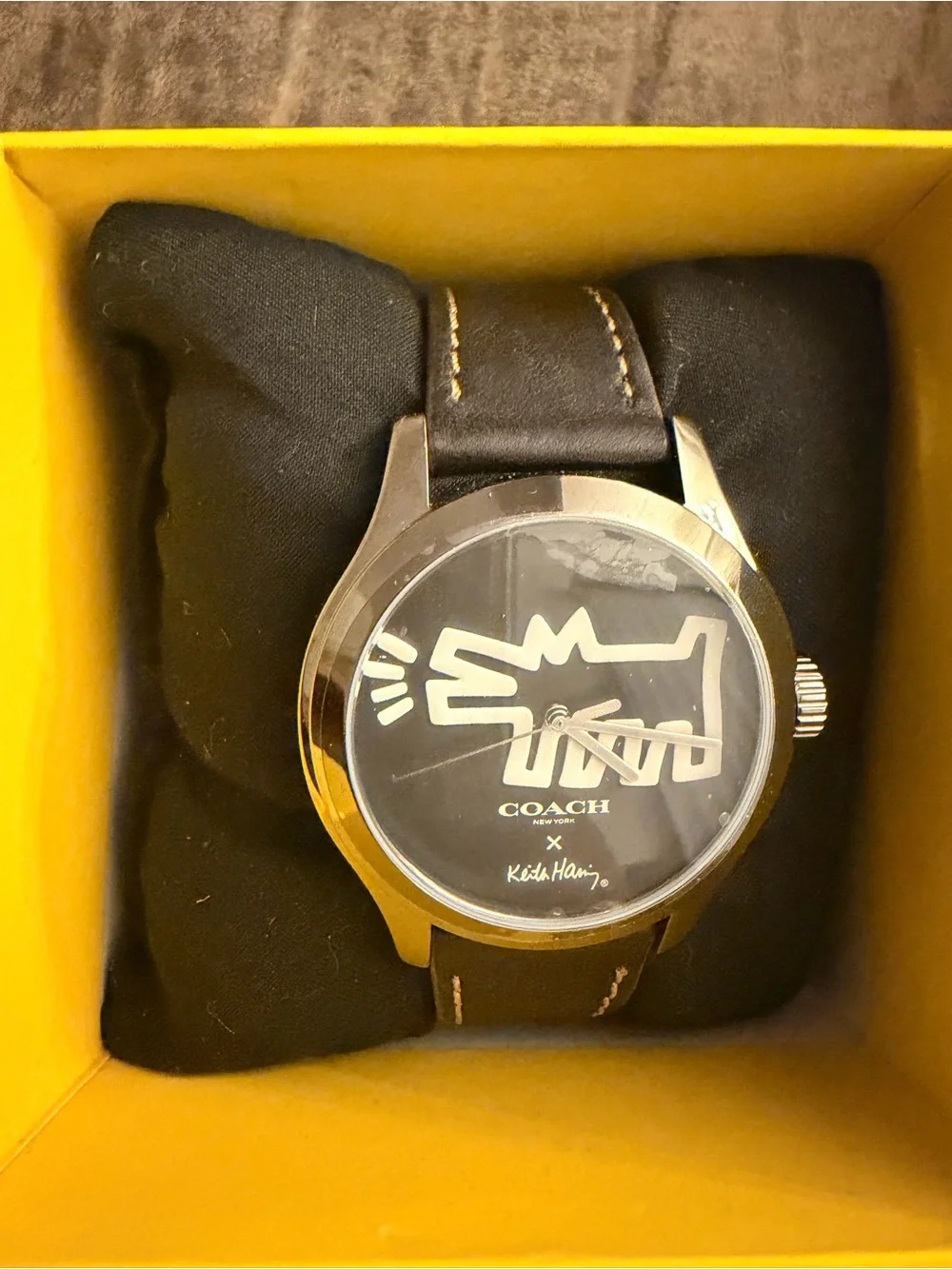 Coach Brown Leather Watch with Black Dial - Keith Haring Motif